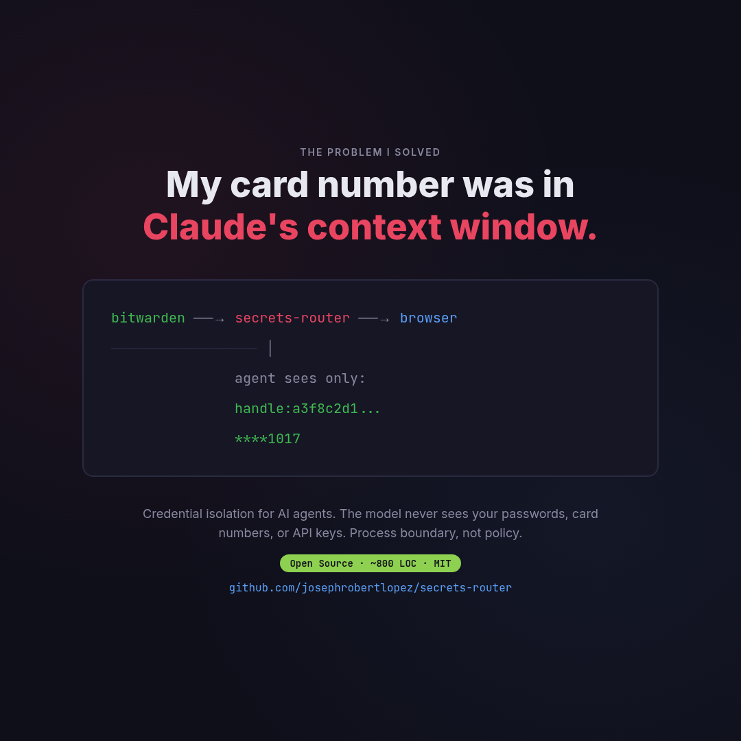 secrets-router — credential isolation for AI agents